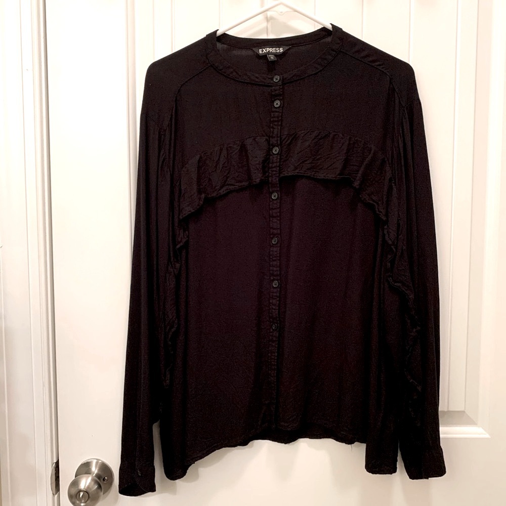 Express Ruffle Long Sleeve Button Up Top